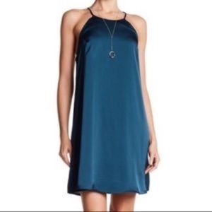 ASTR X-Small Green Satin Dress - Adjustable Halter Fit & Open Back Zip Closure.